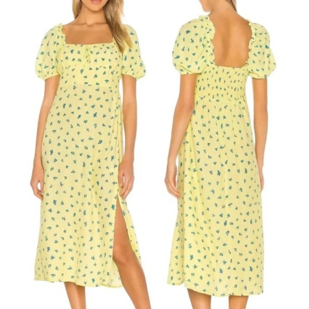 Faithfull the Brand Bette Midi Dress in Lemon Luda Floral Size 8 / Large - Picture 1 of 15